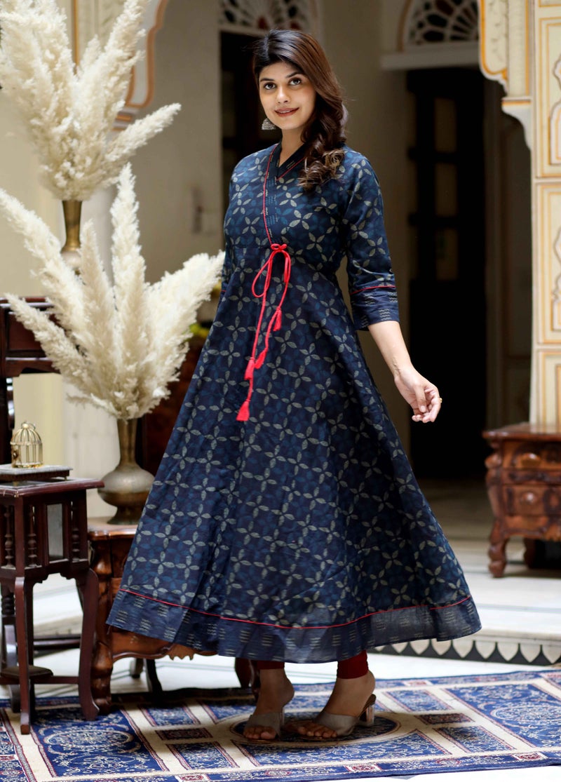 Miravan Blue Abstract Printed Angrakha Kurta for Women - Image 2